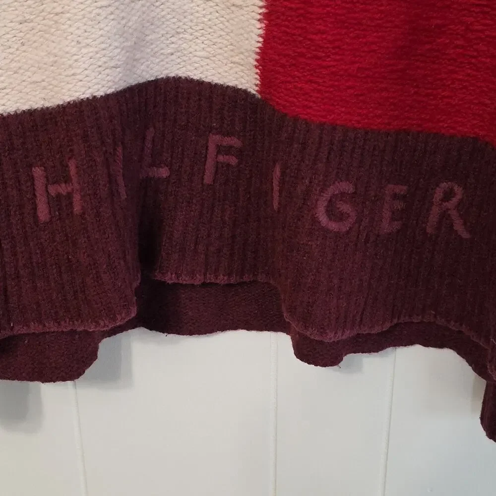 Tommy Hilfiger Burgundy and Red Turtleneck Wool Sweater Womens XS